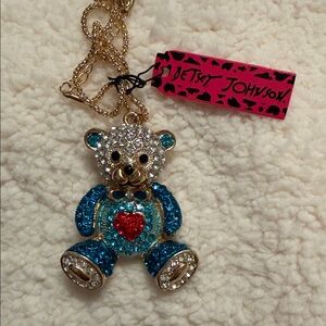 Betsey Johnson Blue and Red Crystal Bear Pendant